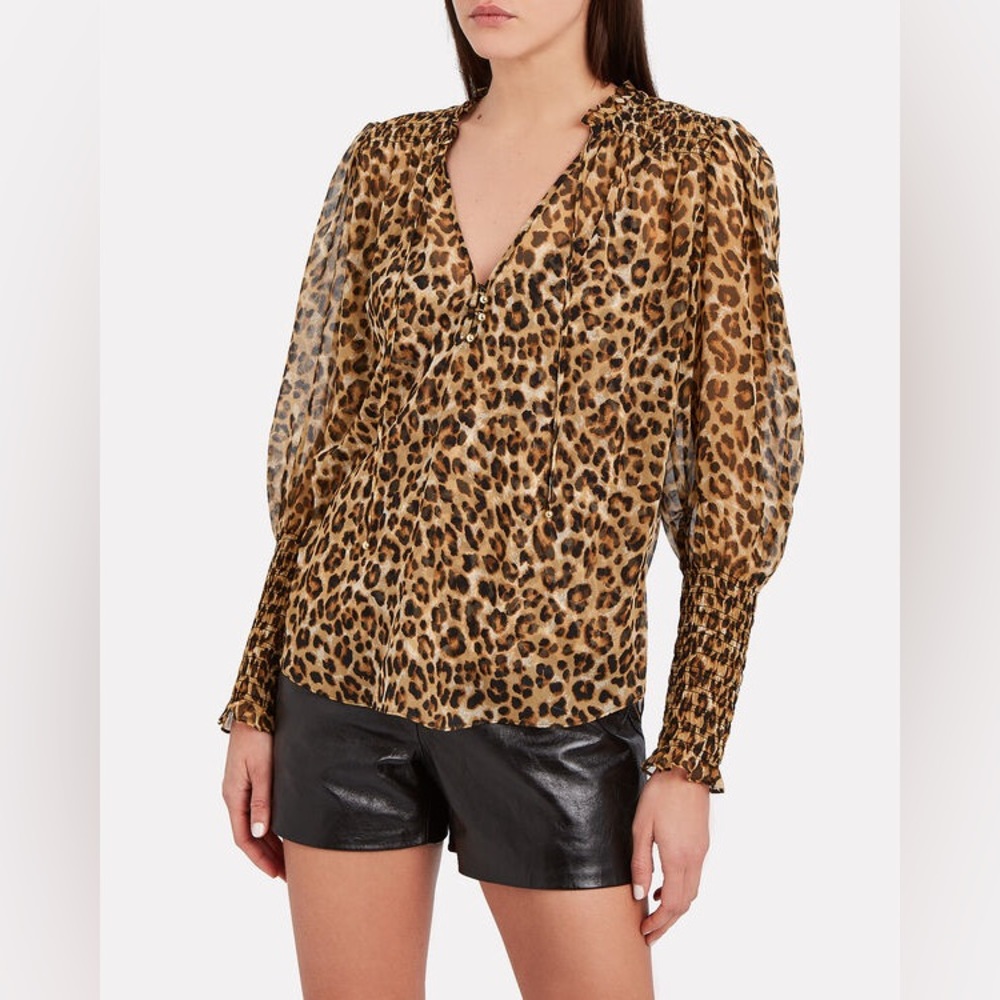VERONICA BEARD Animal Print Jaz Leopard Print Silk Blouse EUC - Picture 8 of 9